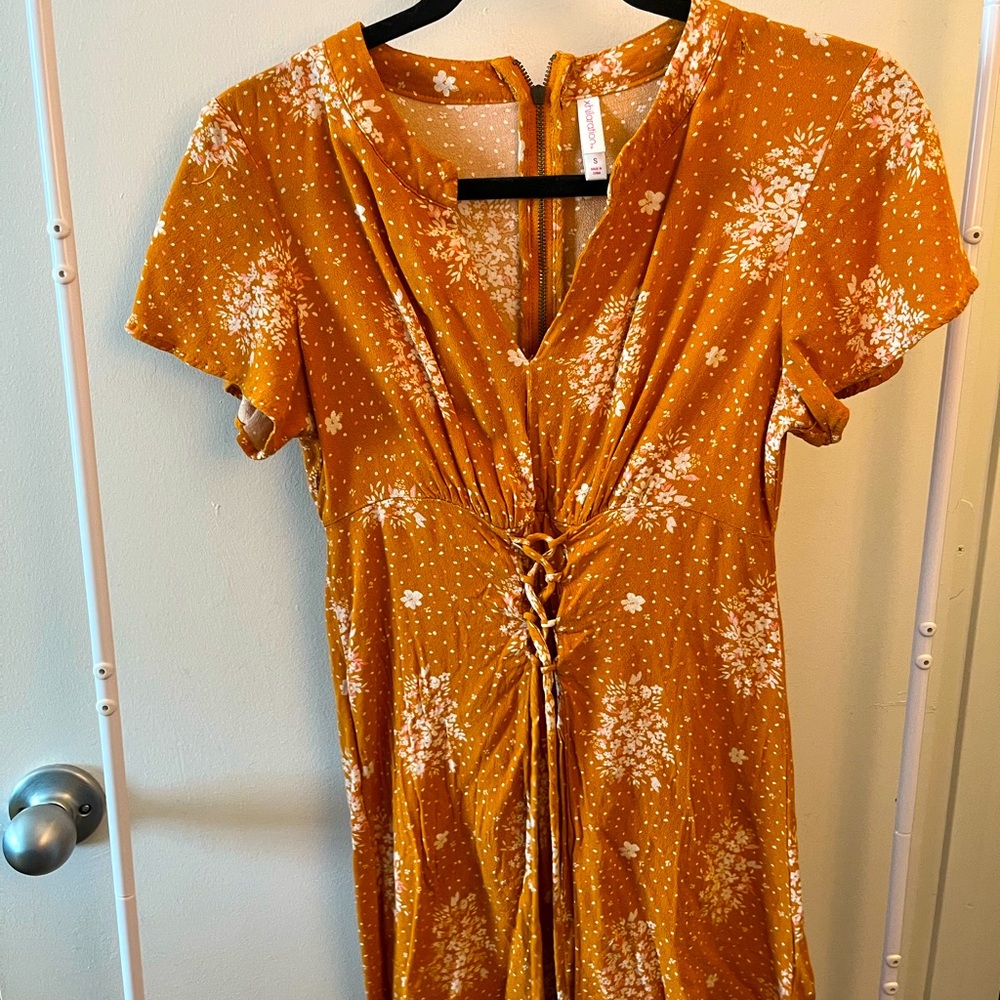 Xhilleration - Mustard Yellow Floral Printed Dress size XS
